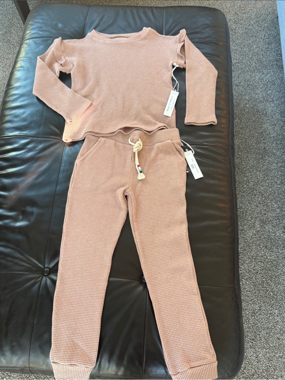 Sol Angeles Kids Waffle Knit Sweatpants & Top in Dusty Pink